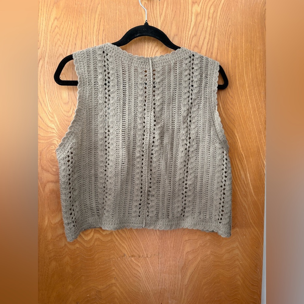 Pink Ripple crochet Brown Floral Knit sweater vest Top L - Picture 6 of 7